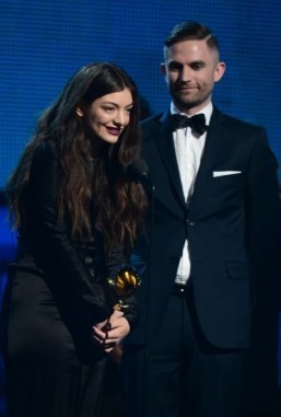 Best Song Of The Year "Royals": Lorde and Joel Little accept the trophy on stage. ©AFP PHOTO / Frederic J. BROWN