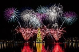 Inauguration of an 85-meter-high floating Christmas tree at Rodrigo de Freitas lagoon in Rio de Janeiro, Brazil © AFP PHOTO / YASUYOSHI CHIBA