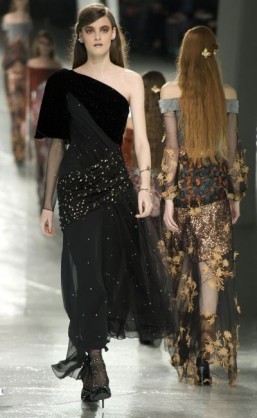A model wears designs by Rodarte during the Mercedes-Benz Fashion Week Fall/Winter 2014 shows February 11, 2014 in New York. ©AFP PHOTO/Don Emmert