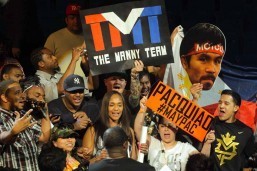 Fans show their support for Filipino boxing champion Manny Pacquiao during the official the weigh-in on Friday in Las Vegas, Nevada a day before the biggest fight in boxing history. Pacquiao faces undefeated American Floyd Mayweather in a fight that will determine the best boxer in their era. (MNS photo)