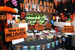 At a press conference in Quezon City on Friday, October 21, 2016, Ecowaste Coalition volunteers warn consumers about dangerous chemicals present in some Halloween masks and toys. The group urges the public to check if the products passed safety standards before buying them. (MNS photo)
