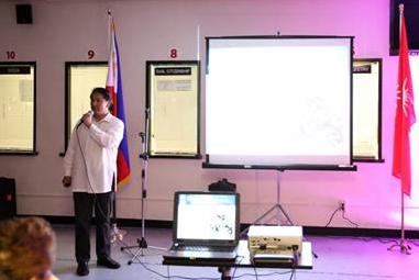 Deputy Consul General Daniel Espiritu presenting a power-point presentation on the life of Andres Bonifacio.