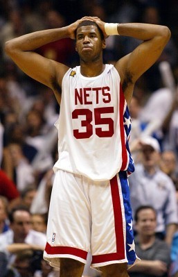 Photo dated June 13, 2003 shows then New Jersey Nets player Jason Collins reacting to a foul call during game 5 of the NBA Finals against the San Antonio Spurs in East Rutherford, New Jersey. Collins became the first active player in a major professional American team sport to reveal that he is gay, doing so to Sports Illustrated in a major cover story released on April 29, 2013. Collins, who is now a free agent, has played in the NBA for 12 seasons with six teams, spending this past campaign with the Boston Celtics and Washington Wizards. He helped the New Jersey Nets reach the 2002 and 2003 NBA Finals. AFP PHOTO/FILES/Don EMMERT