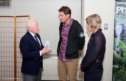 Ambassador Jose L. Cuisia, Jr. presenting a plaque of commendation to members of Team Rubicon during ceremonies at Skirball Cultural Center.