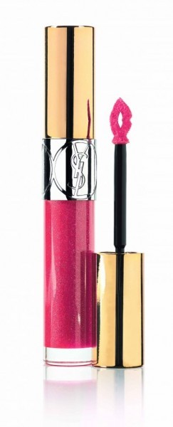 The Yves Saint Laurent Gloss Volupté lip gloss, shown here in Rose Fusion, comes with a lip-shaped applicator. ©Yves Saint Laurent