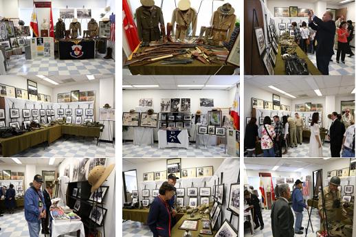 Filipino veterans and community members viewing the exhibit of World War II memorabilia and photos courtesy of Mr. Gil Mislang of the Philippine Scouts Heritage Society