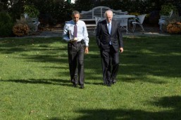 President Barack Obama and Vice President Joe Biden walk through the Rose Garden after a meeting at the White House, Oct. 14, 2013. (Official White House Photo by Pete Souza)