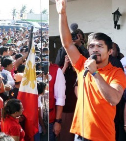 Pacquiao hands money, Bibles to typhoon victims