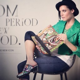 Cowboy mule shoes and iPad case with detachable strap from the "Girl with Mirror" collection by Icon Shoes, inspired by the "Girl Before a Mirror" painting by Pablo Picasso. www.iconshoes.com